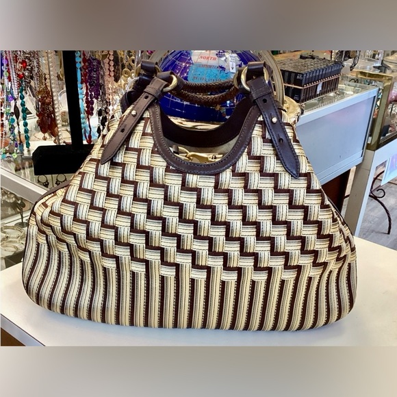 SOLD:  COLE HAAN Genevieve Woven Triangle Hobo Shoulder Handbag Tote 19" Silk - Picture 13 of 13